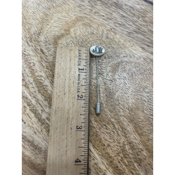 VINTAGE SCRIMSHAW SHIP & LADY ON DOCK STICK PIN 2 1/2” - Picture 4 of 4